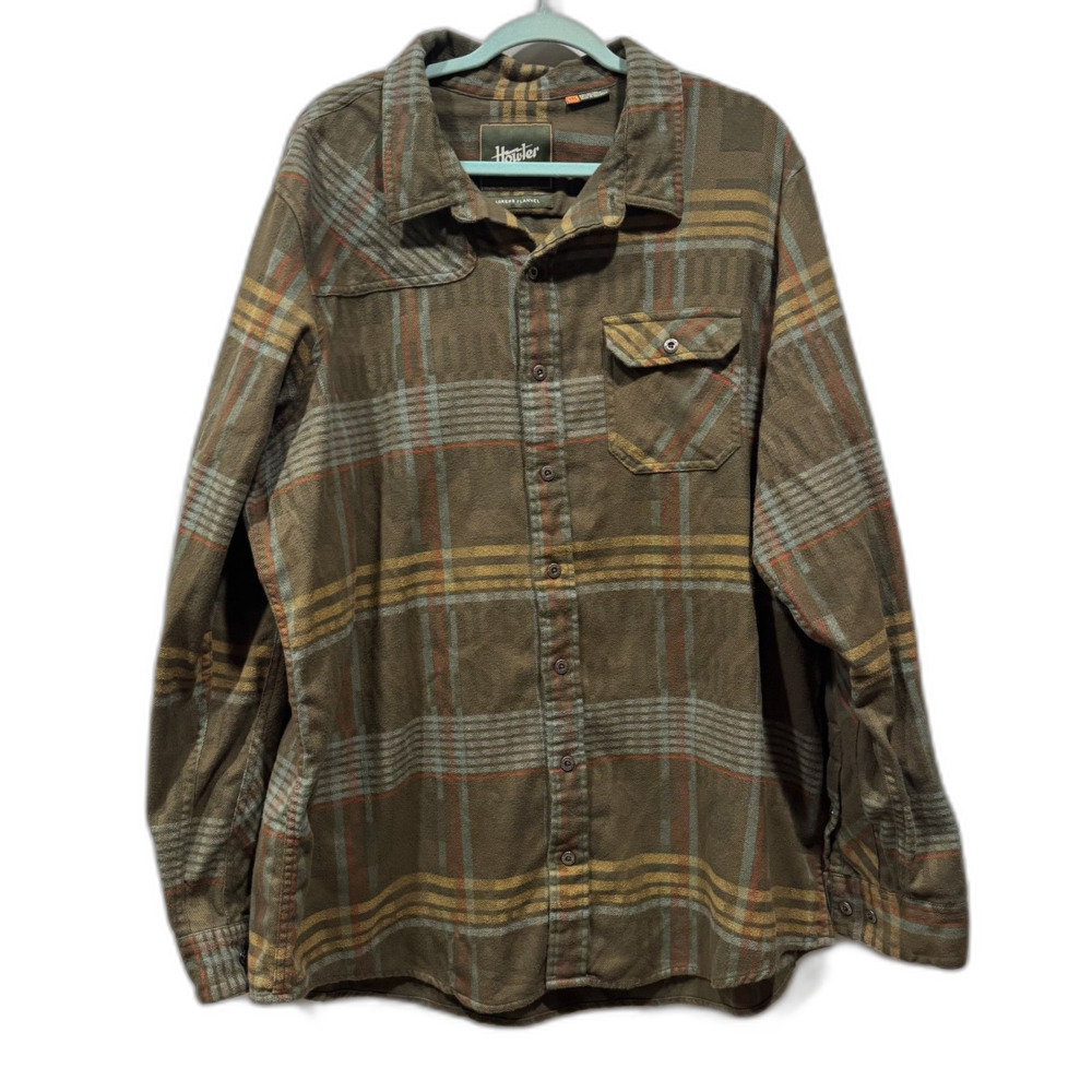 Howler Bros Harkers Flannel Shirt Plaid Button Up Heritage Olive Cotton Men XXL
